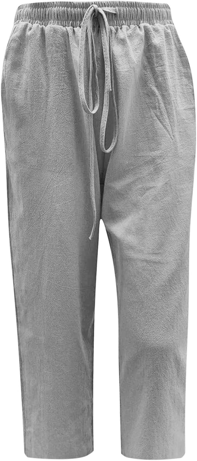 High-Waisted Linen Pants for Women with Pockets Summer Casual