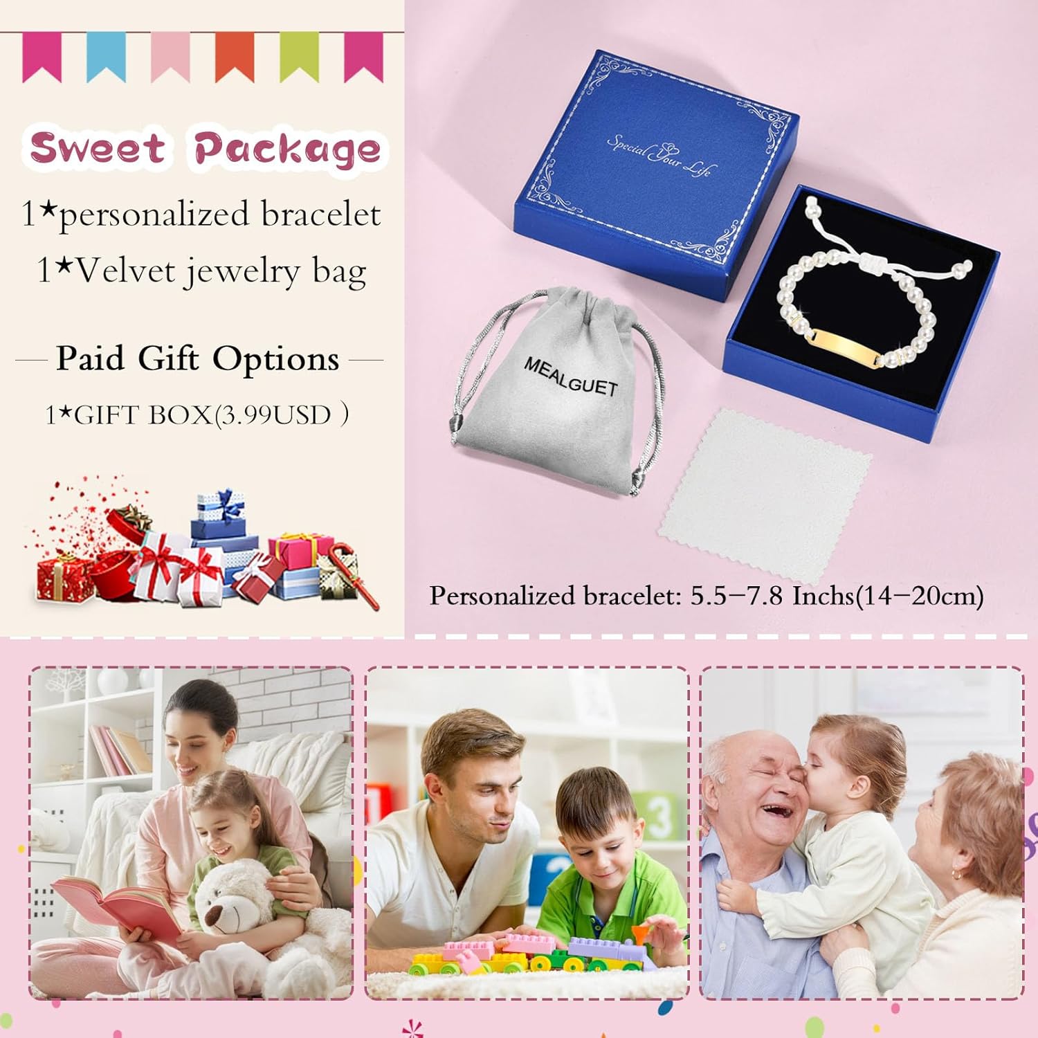 Personalized Baby Bracelet with Name Plaque for Kids