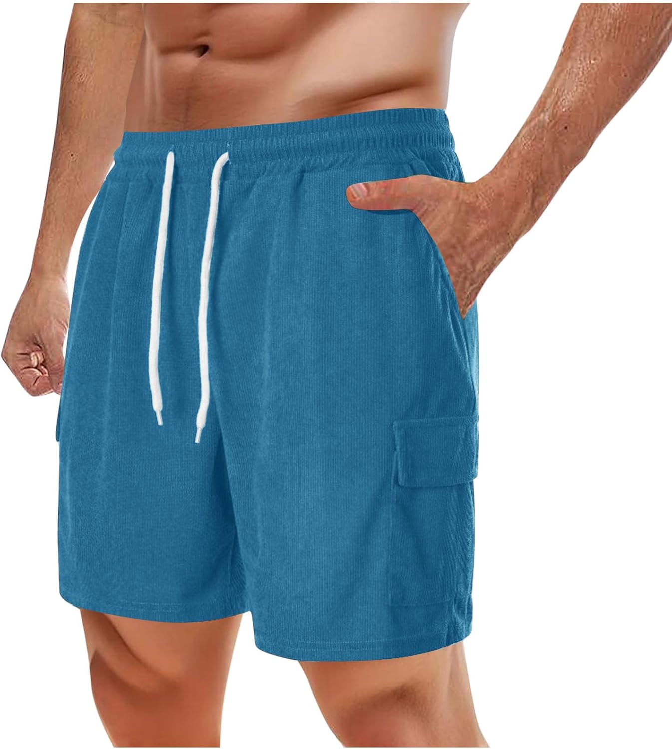 Finelylove Mens Casual Elastic Waist Cargo Shorts Durable Stylish for Summer