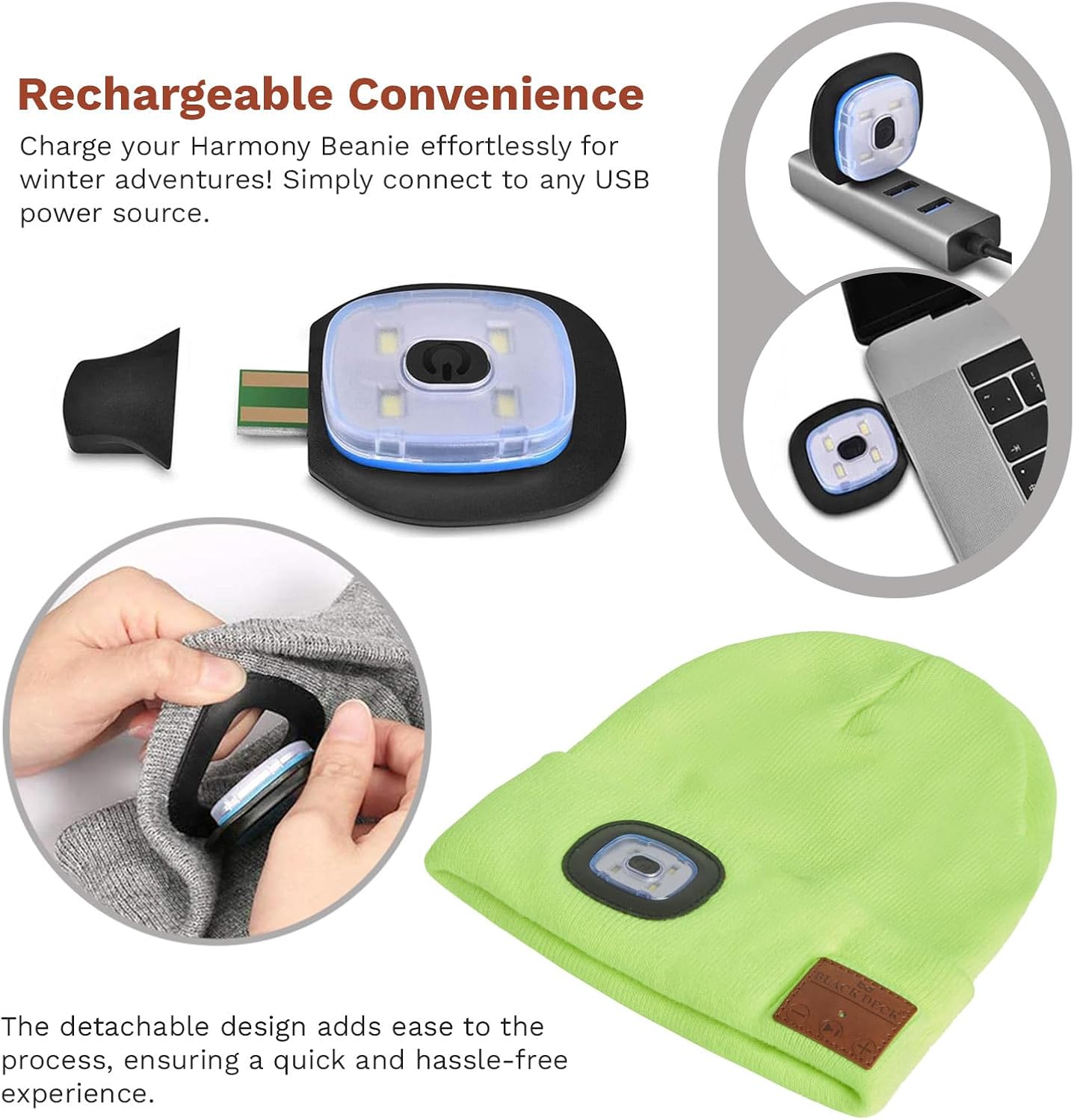 BLACK DECK Stereo Beanie Headphones with LED Bluetooth