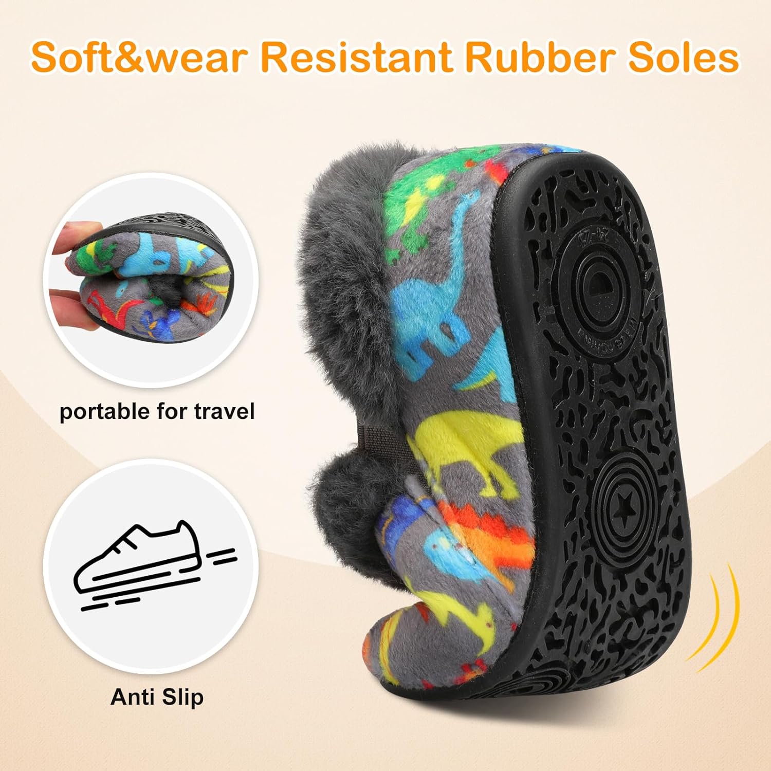 Warm Furry Slippers for Kids Soft Cozy Toddler Shoes Non-Slip Durable