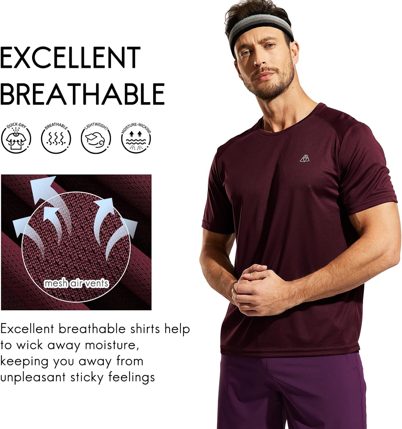 Haimont Mens moisture-wicking crew-neck t-shirt with reflective logo