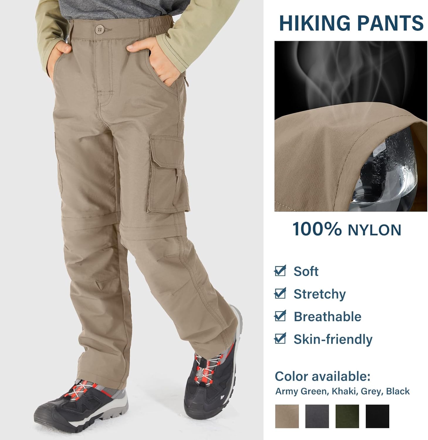 Boys Quick Dry Cargo Pants Hiking Waterproof Outdoor Camping Fishing Scout