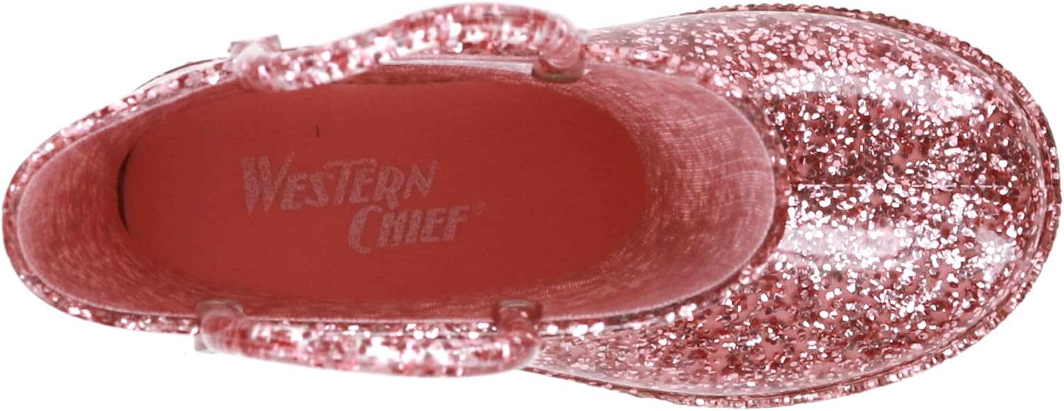 Western Chief Girls Glitter Waterproof Rain Boot with Easy Pull on Handles