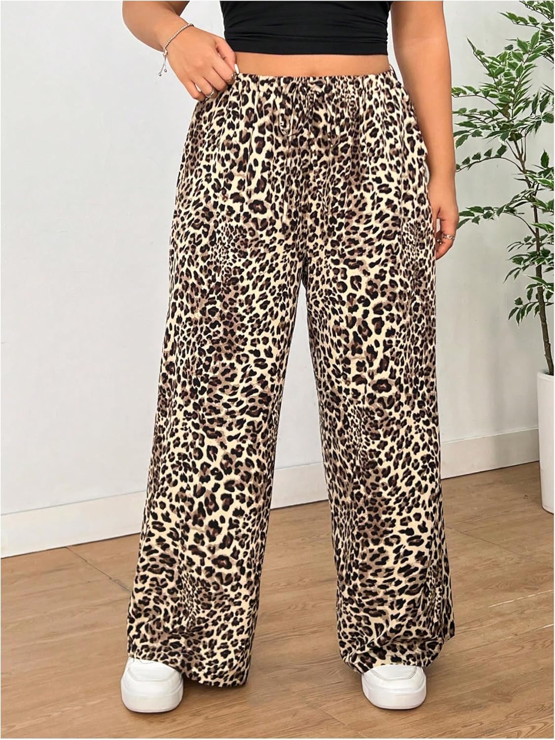 Milumia Girls ComfortableCasualPants LeopardPrintElasticWaistWideLegSweatpants