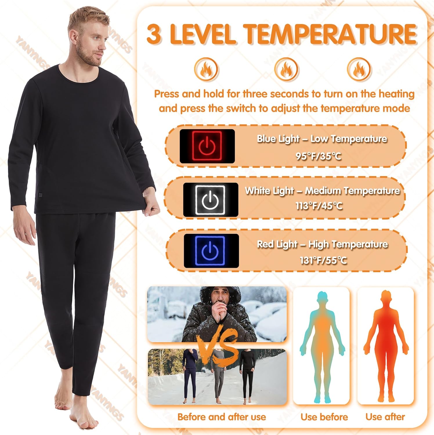 Warm Ezekials Electric Heated Underwear Set for Men