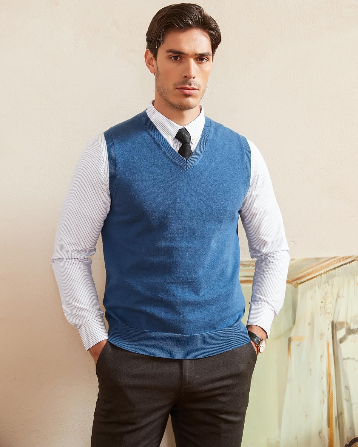 Kallspin Mens Slim-Fit V-Neck Cotton Vest