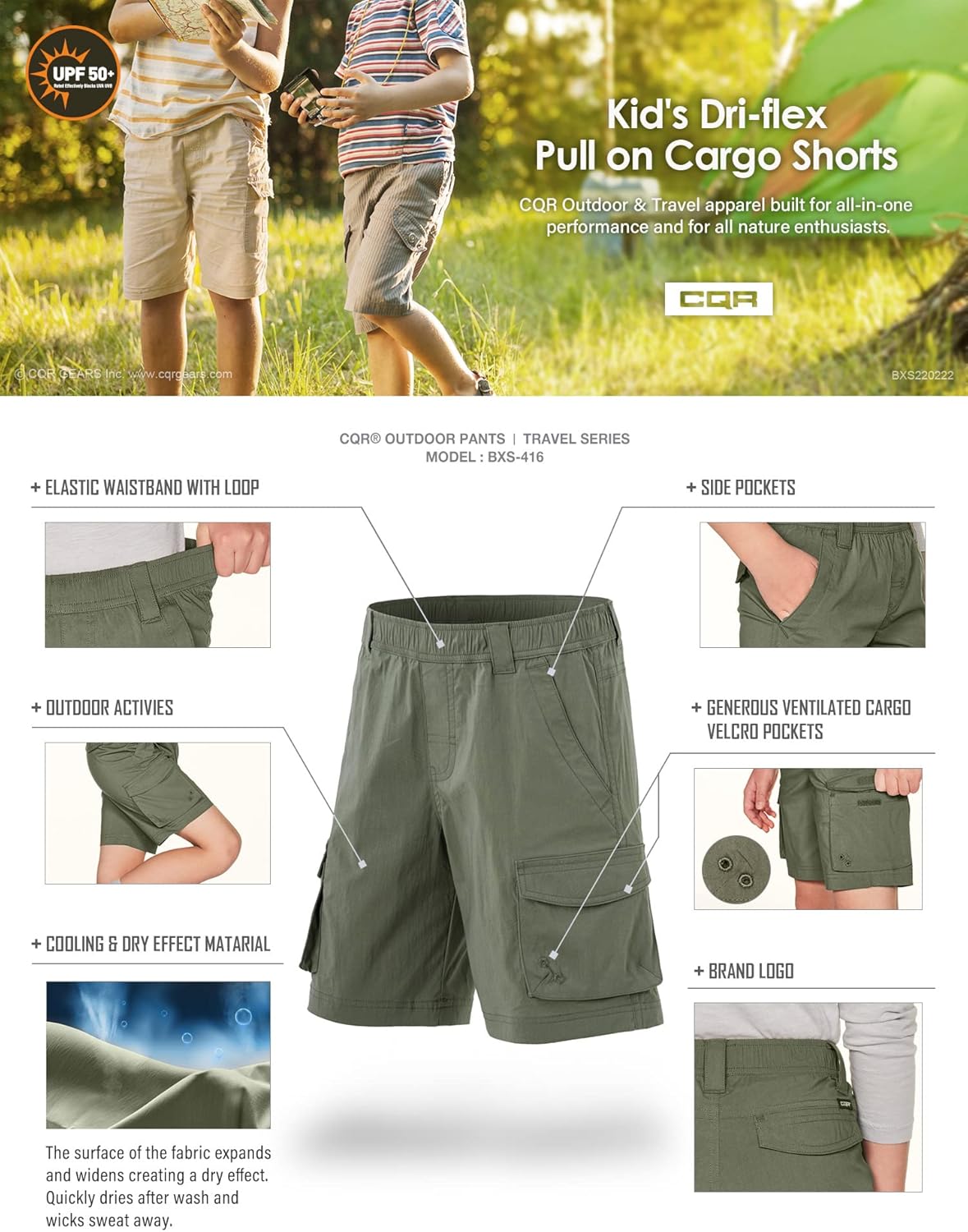 CQR Kids Youth Cargo Shorts for Outdoor Adventures