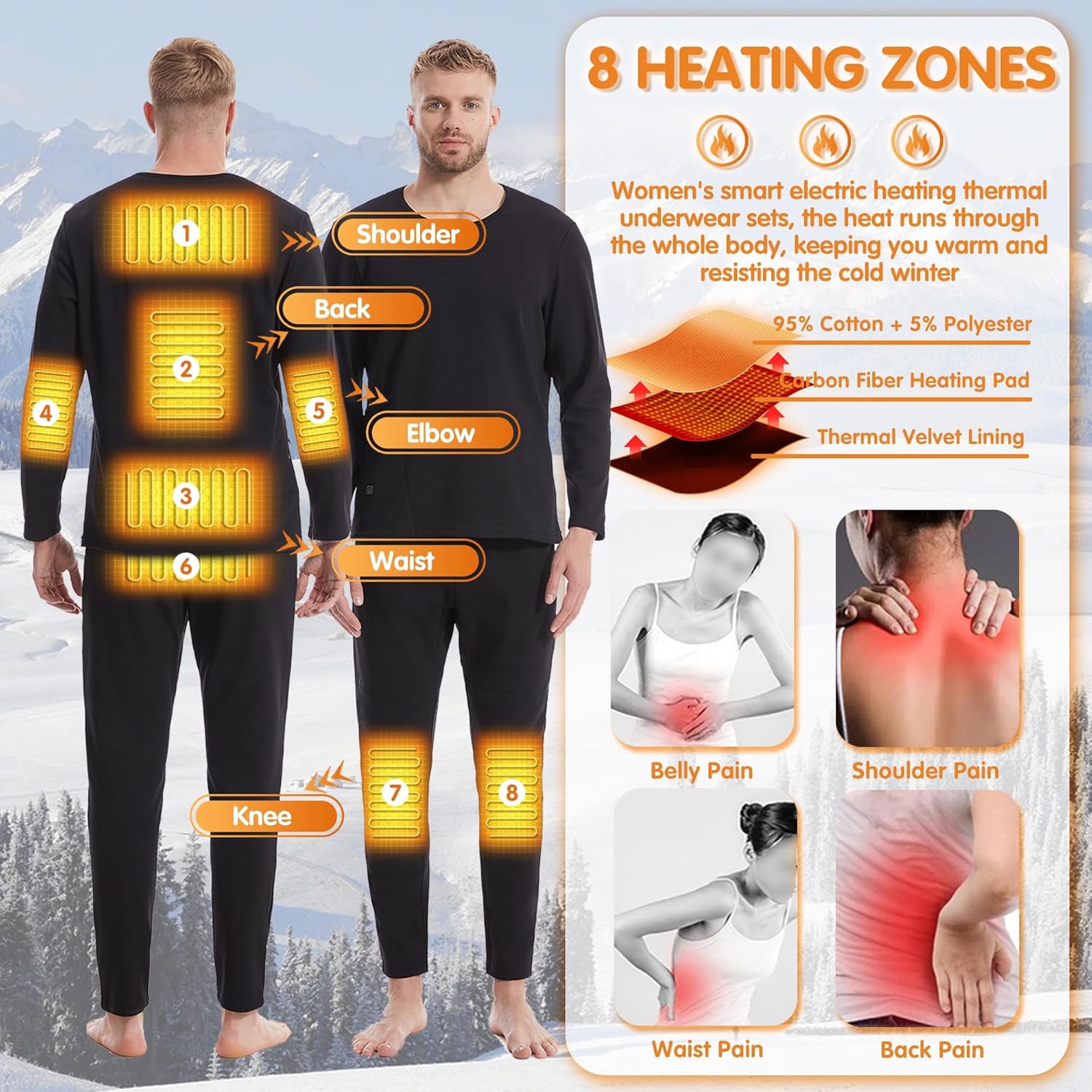 8 Heating Zones Electric Underwear for Men Keep Warm in Cold Weather
