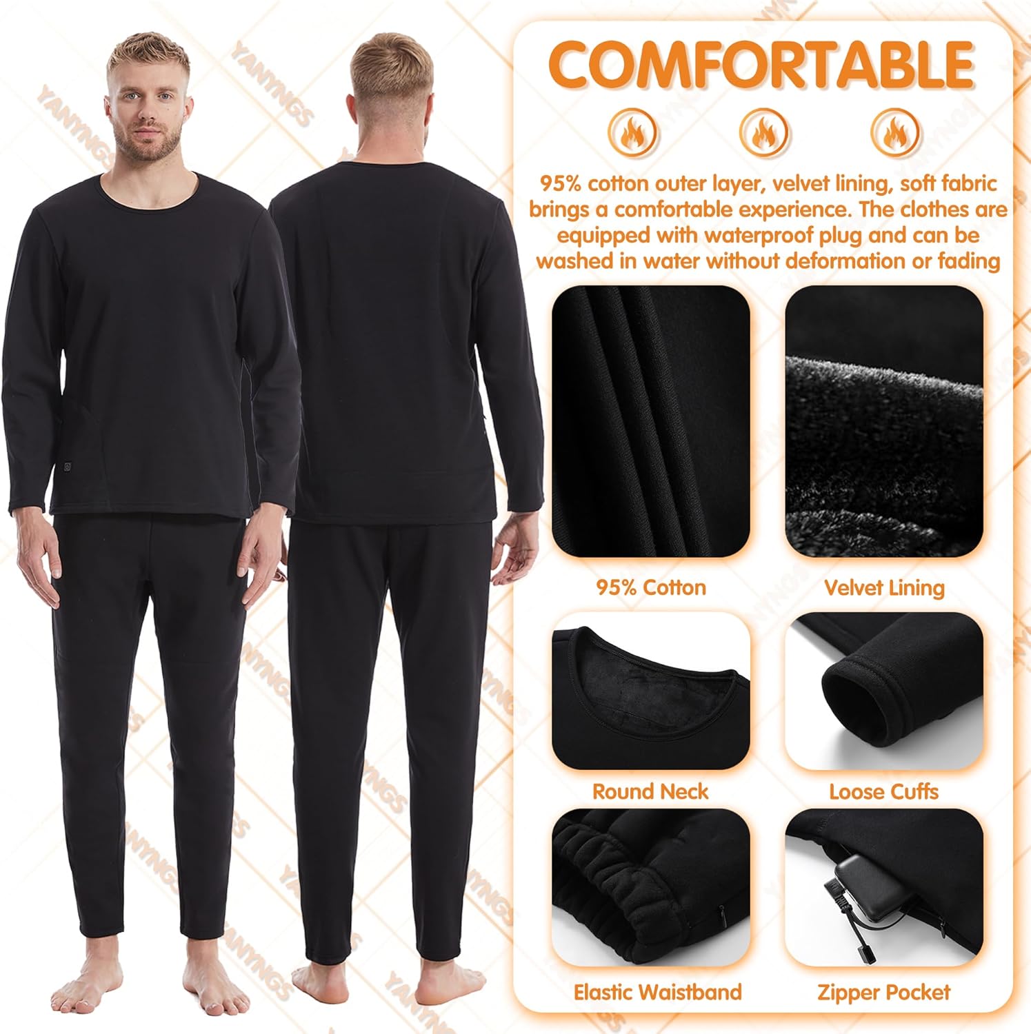 Warm Ezekials Electric Heated Underwear Set for Men