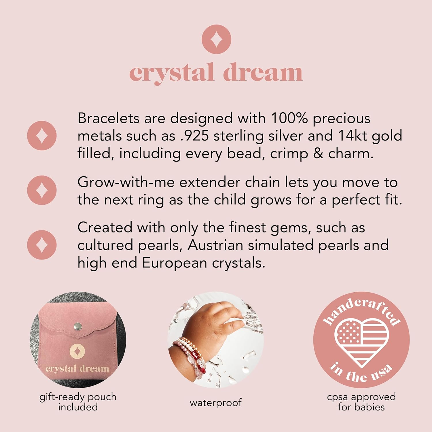 Baptism Bracelet for Baby Girls Engraved Cross Crystal Dream