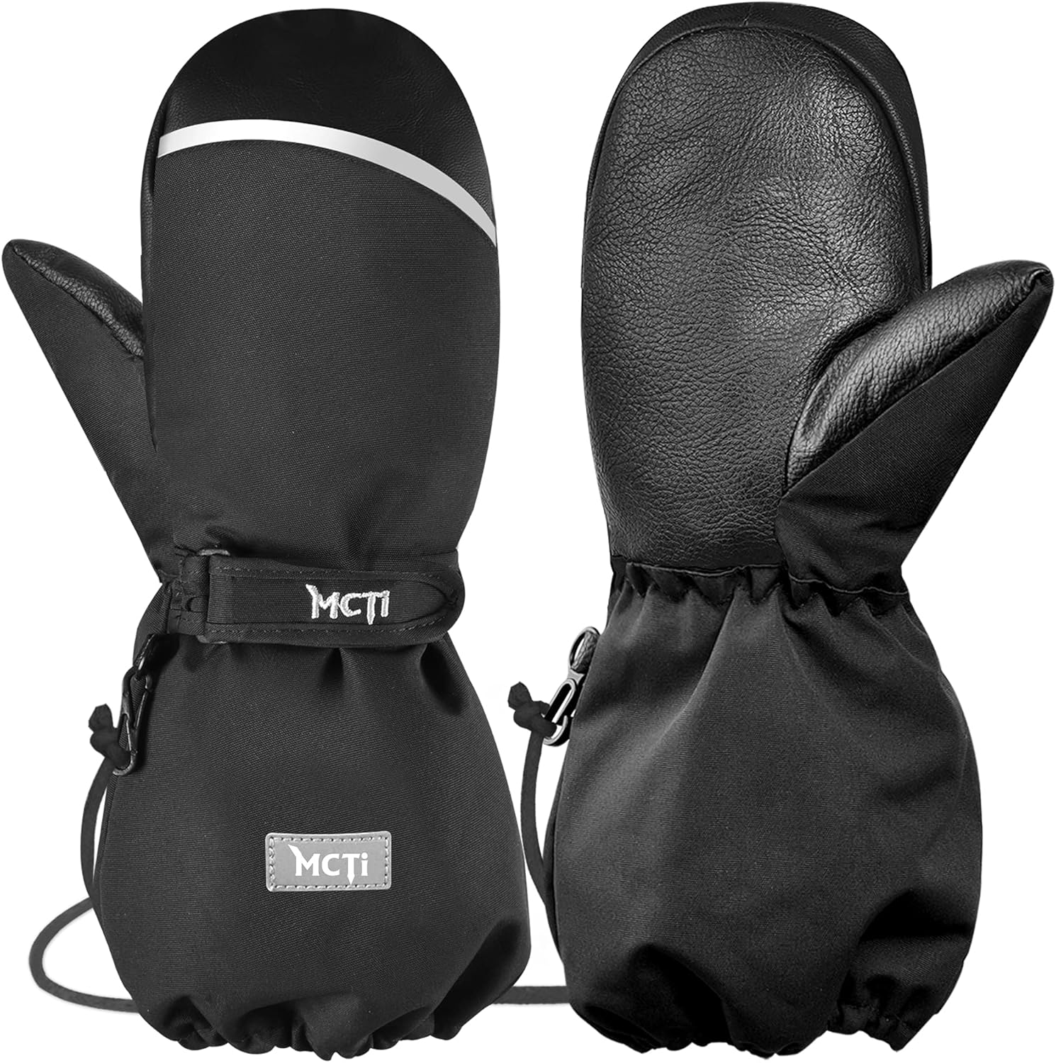 MCTi Kids Waterproof Ski Mittens with Sherpa Lining and String