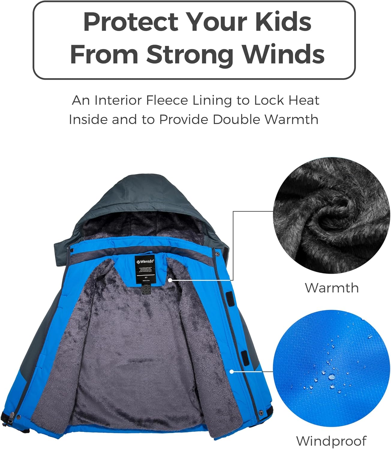 Wantdo Boys Waterproof Ski Jacket Fleece Snowboarding Jackets