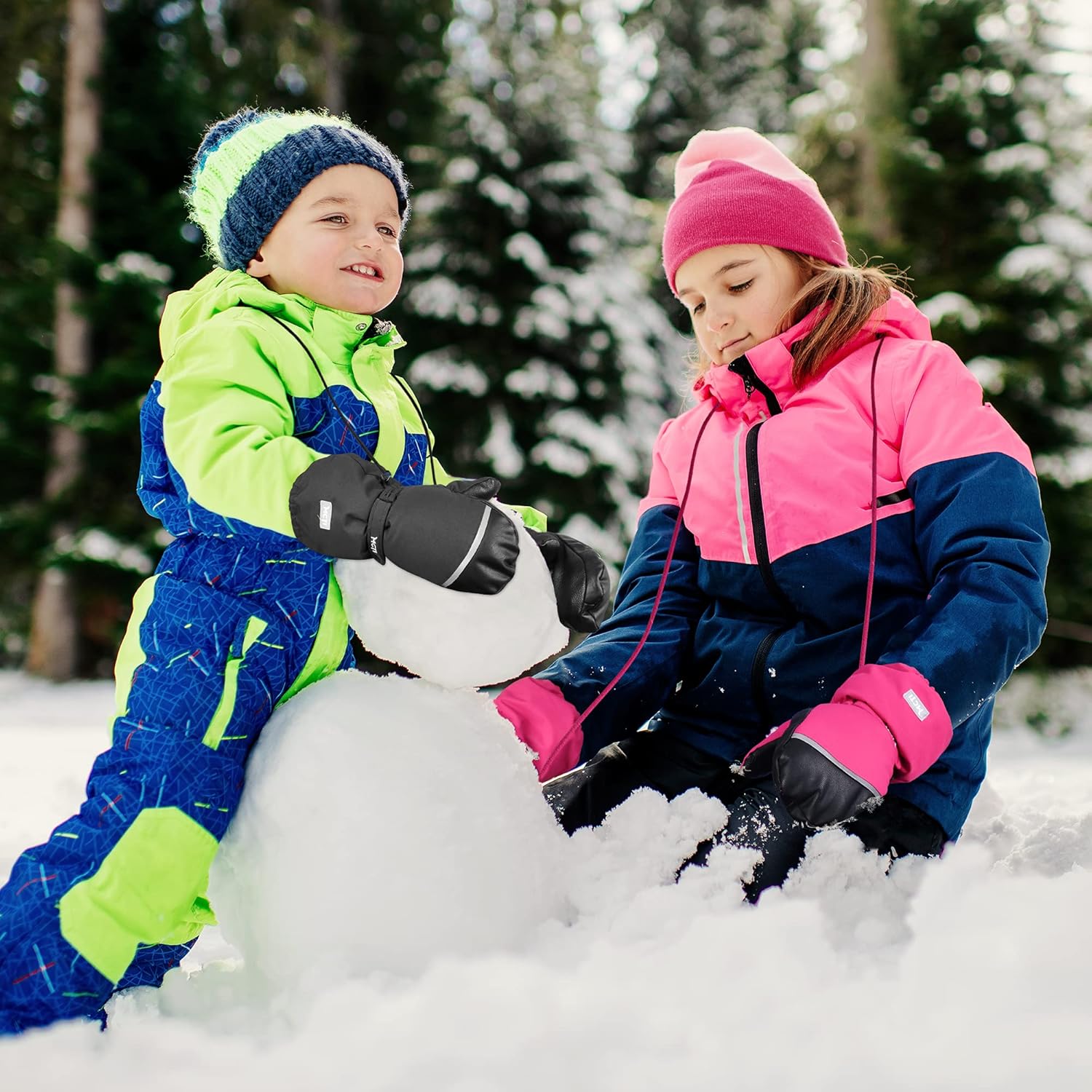 MCTi Kids Waterproof Ski Mittens with Sherpa Lining and String