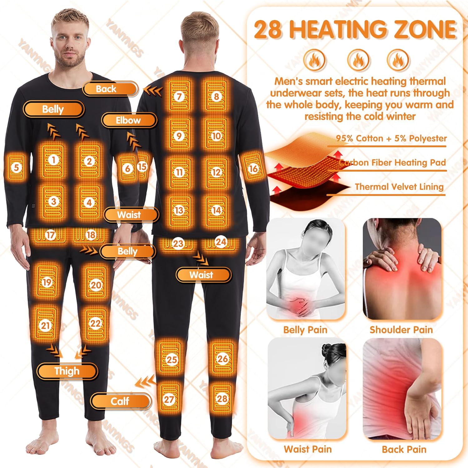 Warm Ezekials Electric Heated Underwear Set for Men