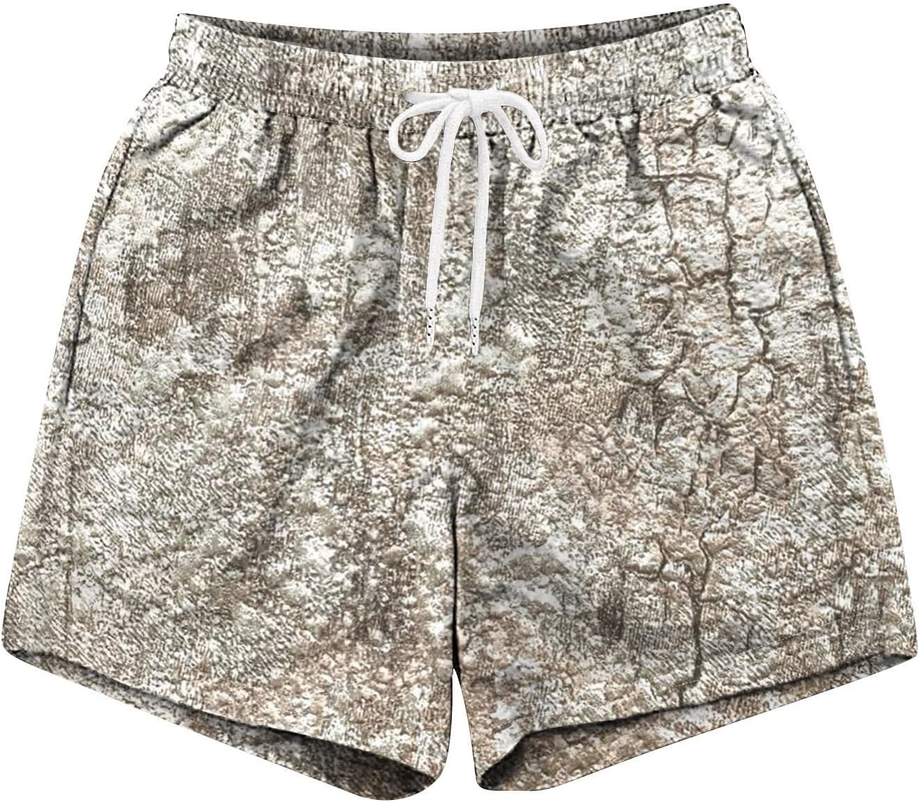 Shusuen Mens Elastic Waist Drawstring Beach Shorts - Camo Print Lightweight Comfortable