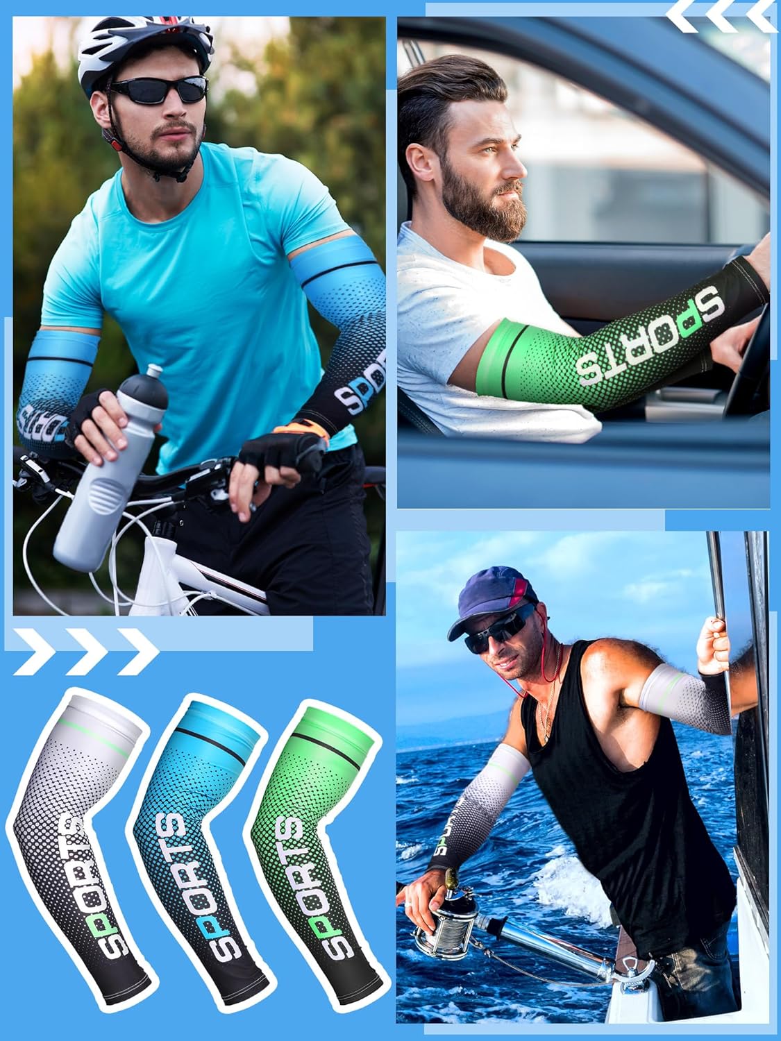 Sun Protection Arm Sleeves for Men Women UV Protection Cooling Compression