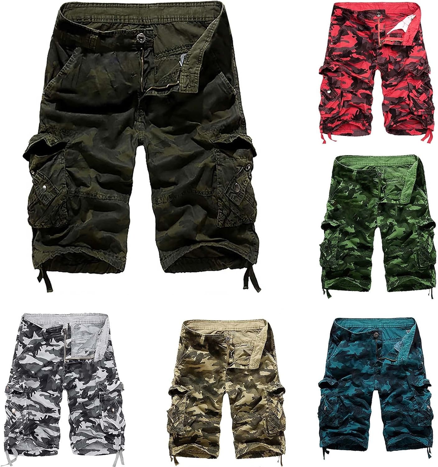 2024 Summer Mens Stretch Cotton Cargo Shorts in Camo Design Look