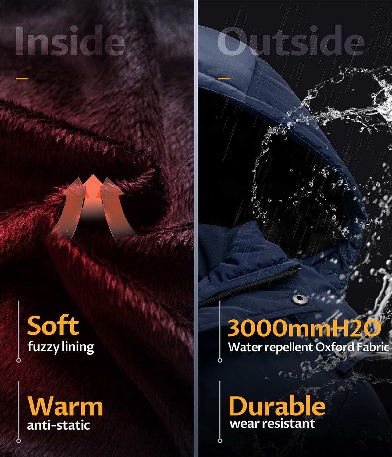 Mens Puffer Jacket - Waterproof Windproof Winter Parka for Skiing Camping