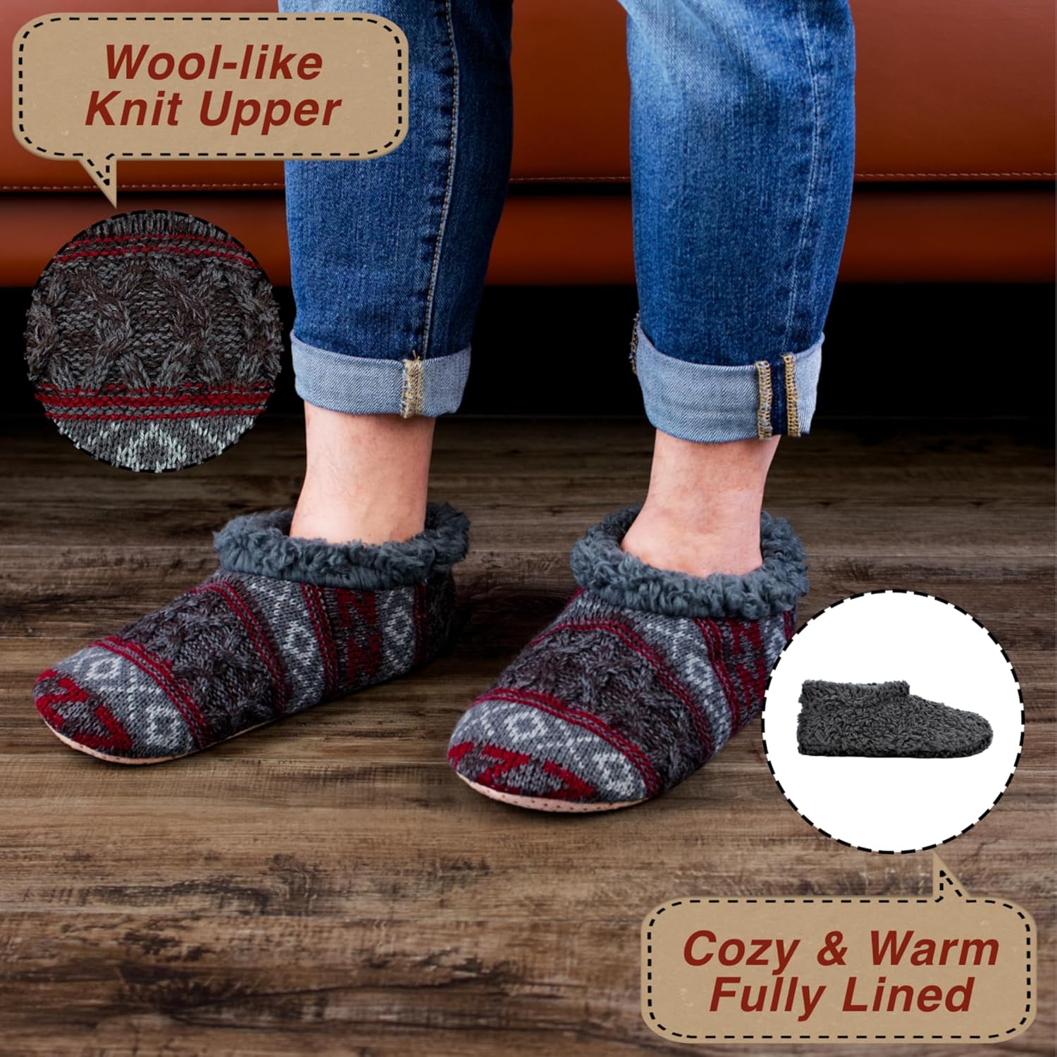Cozy Warm 2-Pair Fuzzy Sherpa Lined Slipper Socks for Men