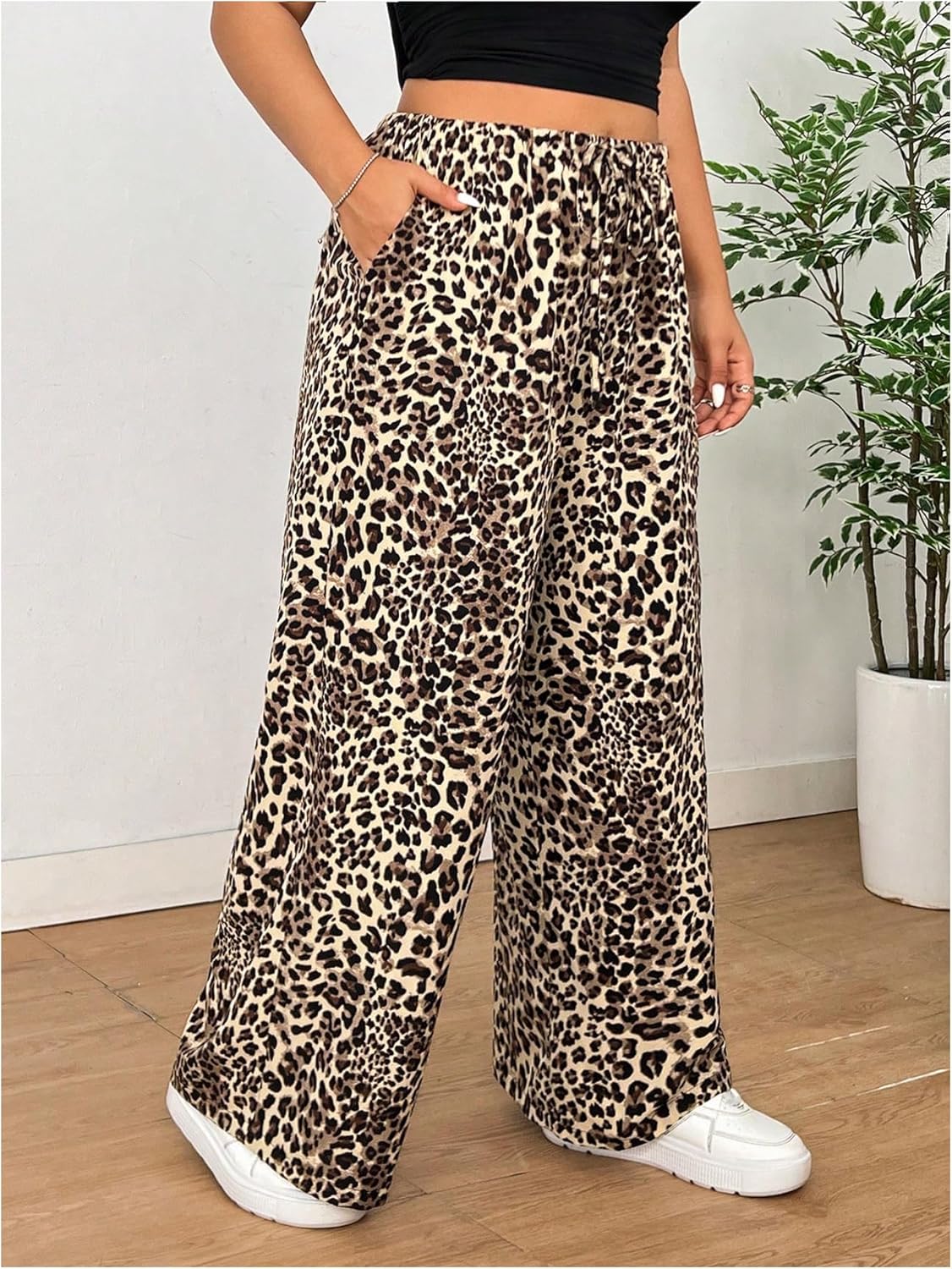 Milumia Girls ComfortableCasualPants LeopardPrintElasticWaistWideLegSweatpants