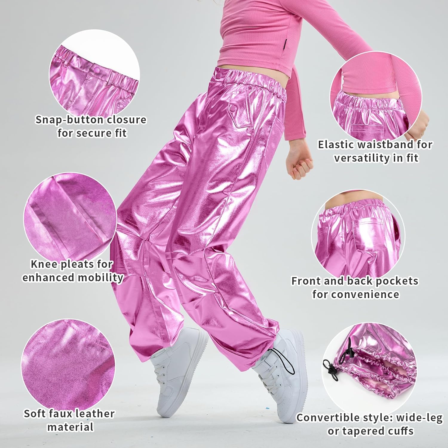 LOLANTA Girls Metallic Jogger Pants with Convertible Leg Opening