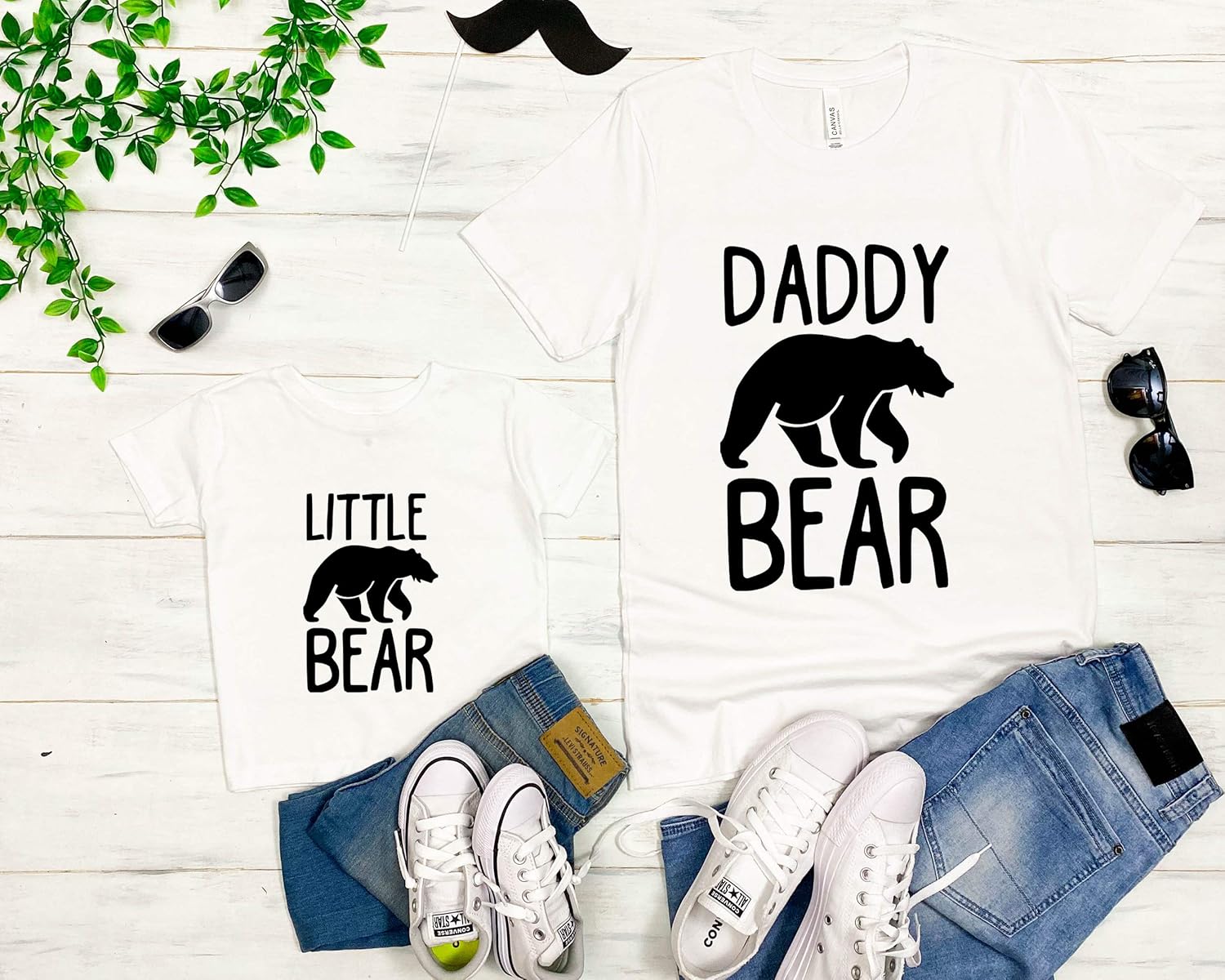 Handmade Baby Papa Bear Mens T-shirt Baby Outfit Father Son Matching Set
