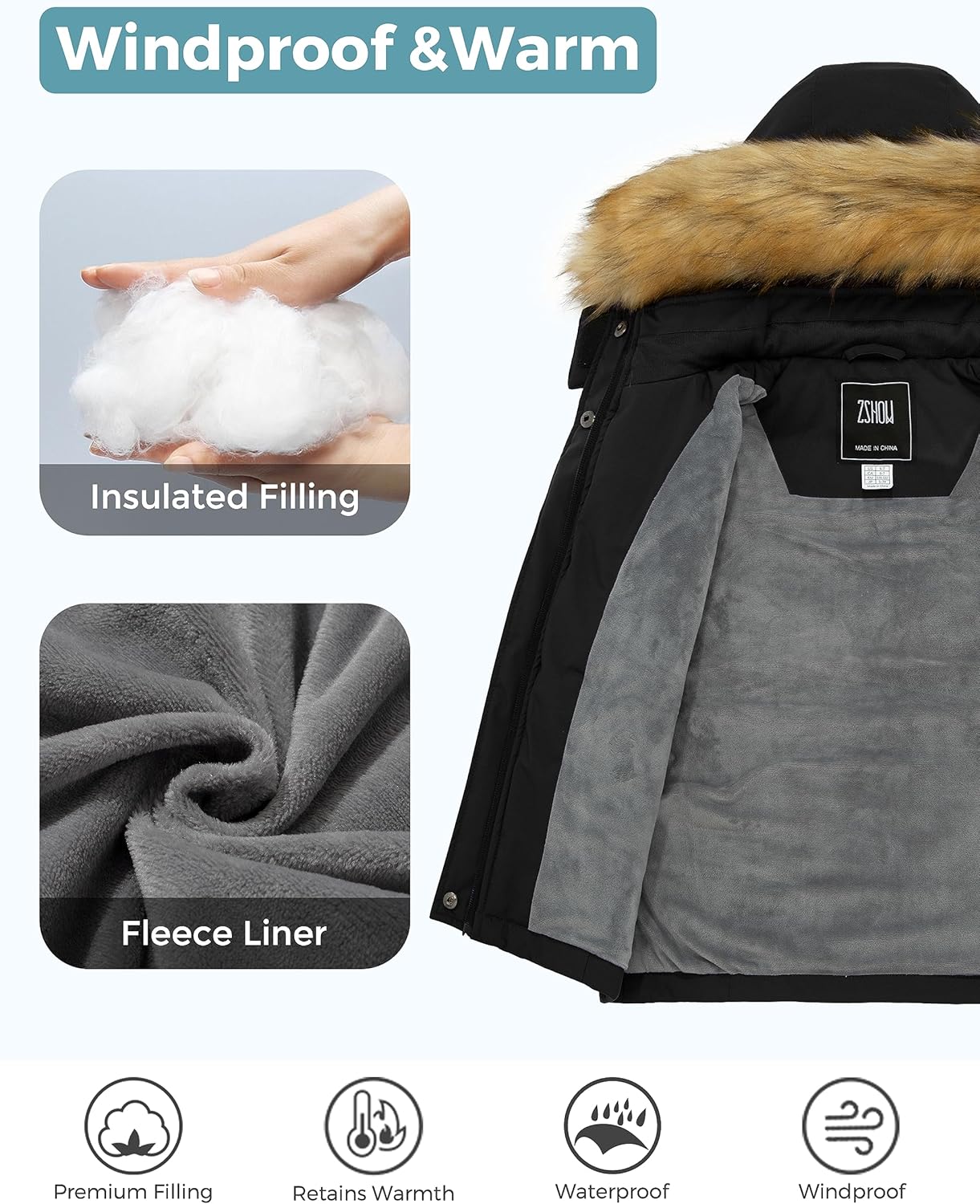 ZSHOW Girls Waterproof Ski Jacket