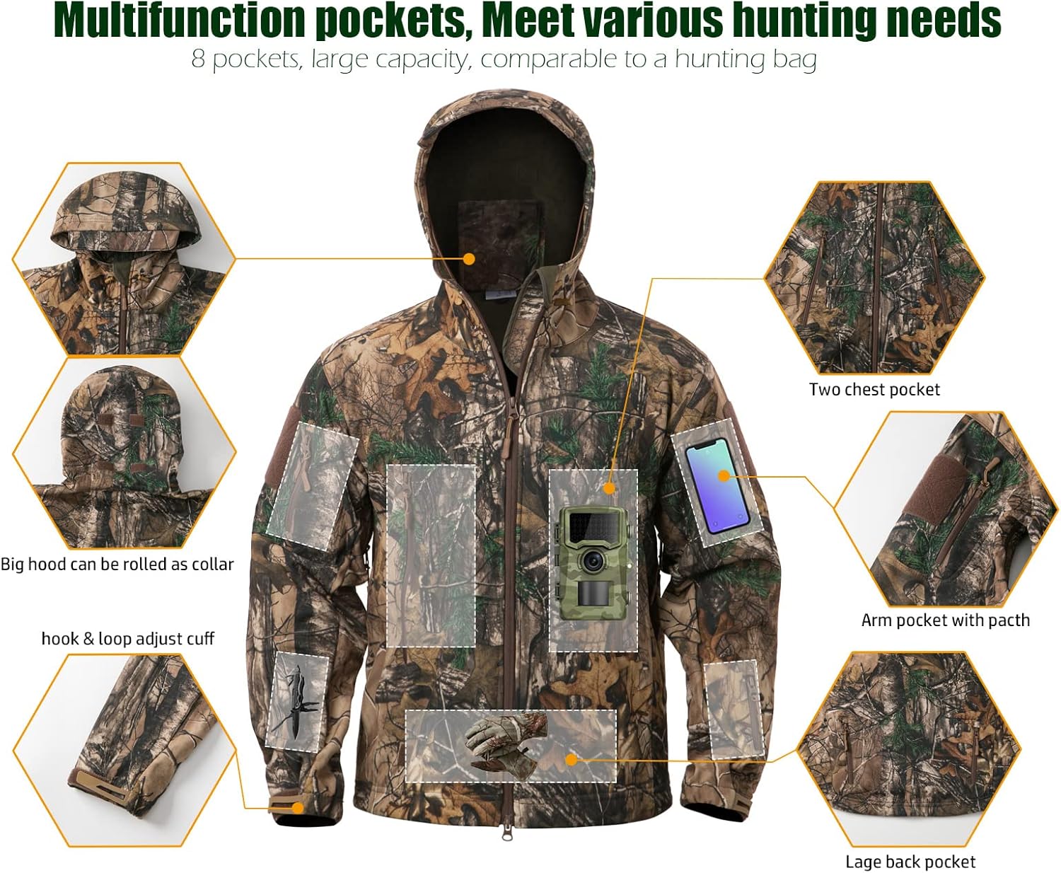 NAVEKULL Silent Hunting Clothes for Men Soft Shell Outdoor Jacket
