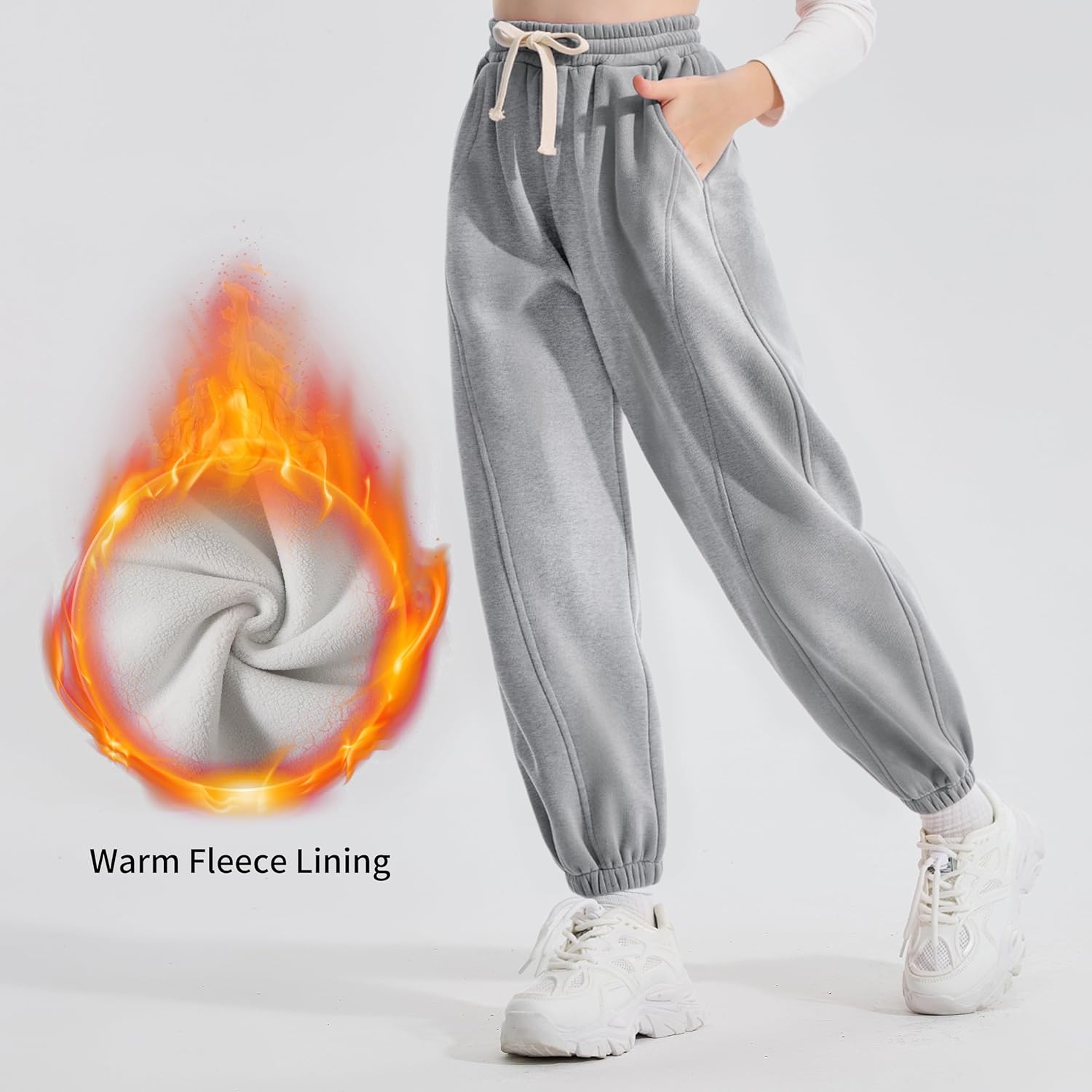 Rolanko Girls Fleece Sweatpants Baggy Jogger Pants