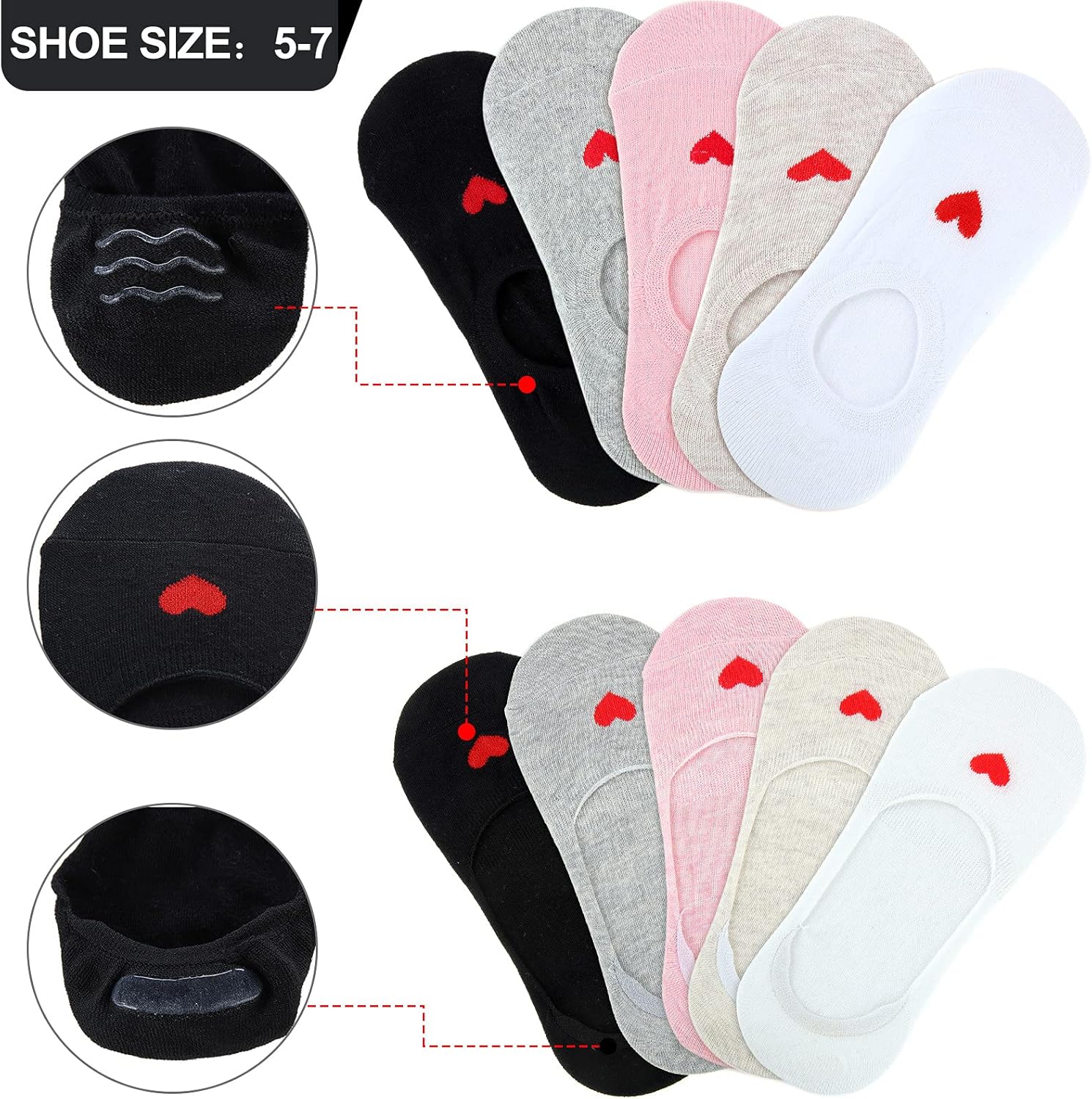 Geyoga 10 Pairs No Show Socks for Girls