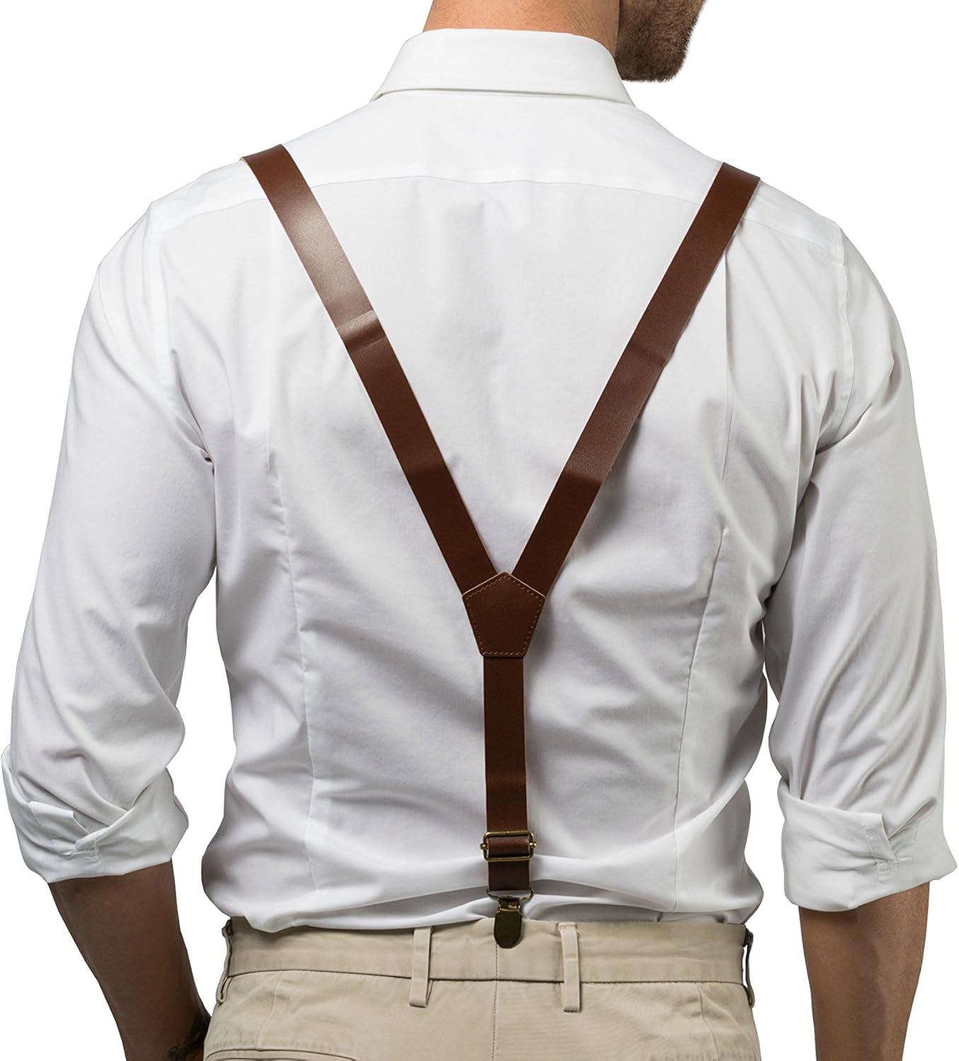 Armoniia Brown PU Leather Suspenders Bow Tie Combo