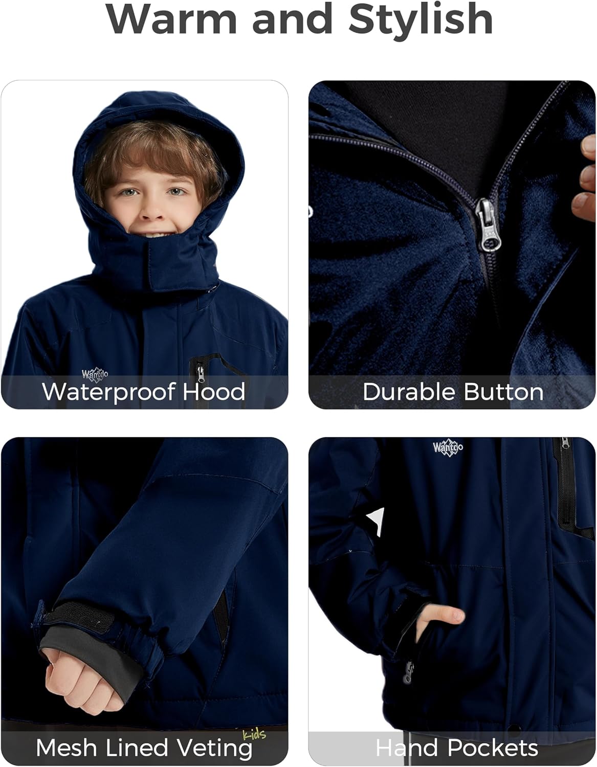Wantdo Boys Waterproof Ski Jacket - Fleece Layer Windproof and Warm