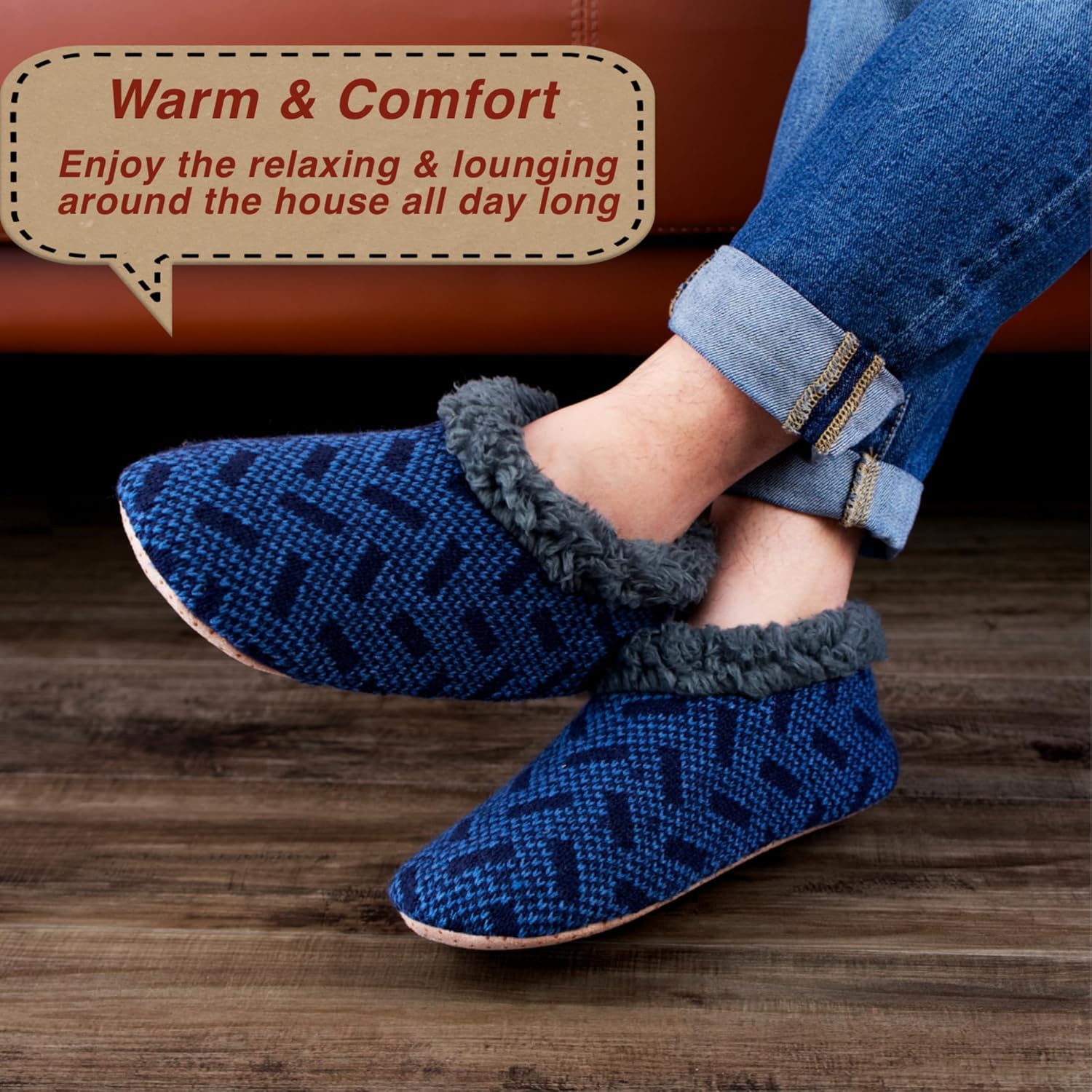 Cozy Warm 2-Pair Fuzzy Sherpa Lined Slipper Socks for Men