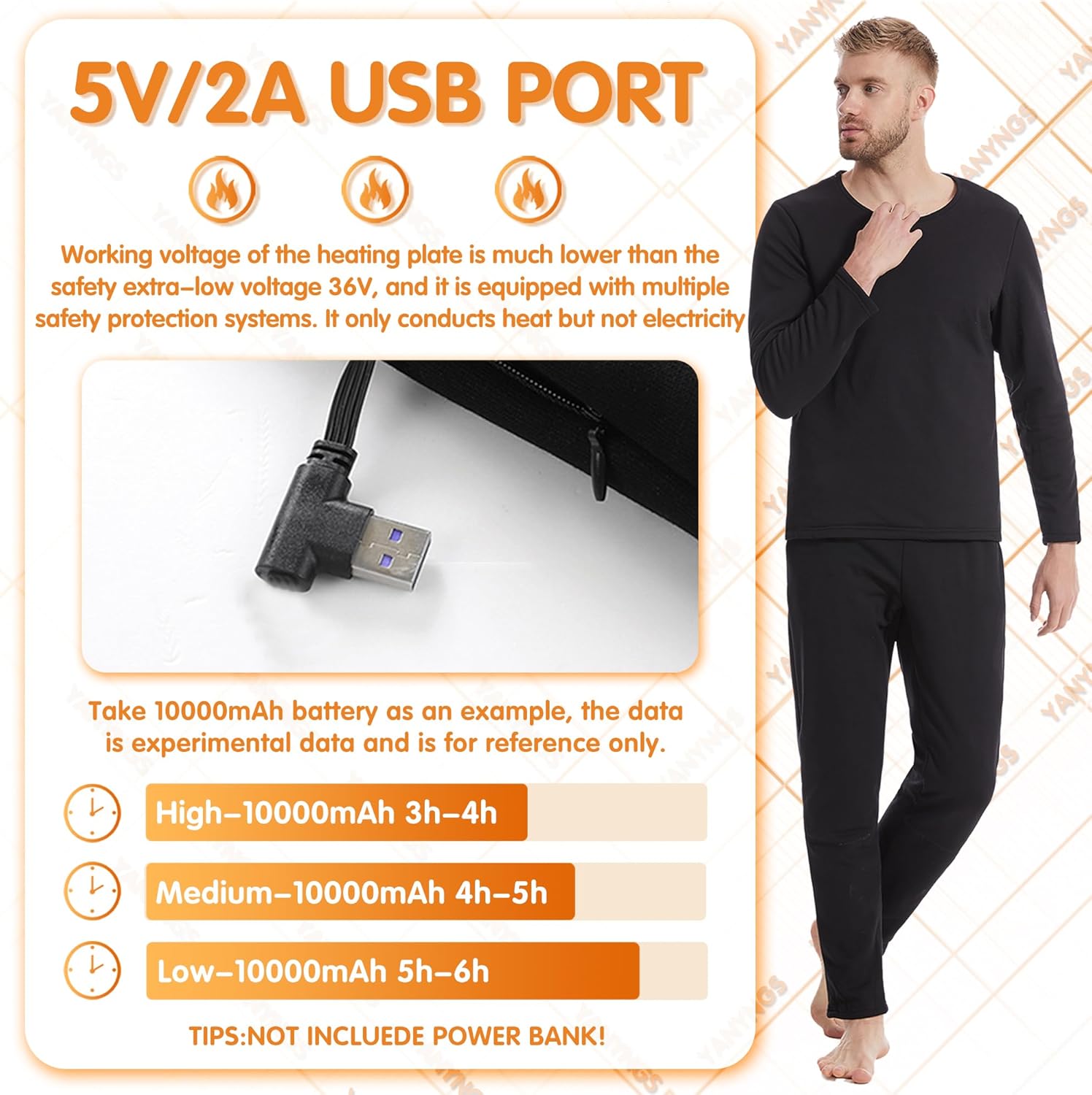 Warm Ezekials Electric Heated Underwear Set for Men