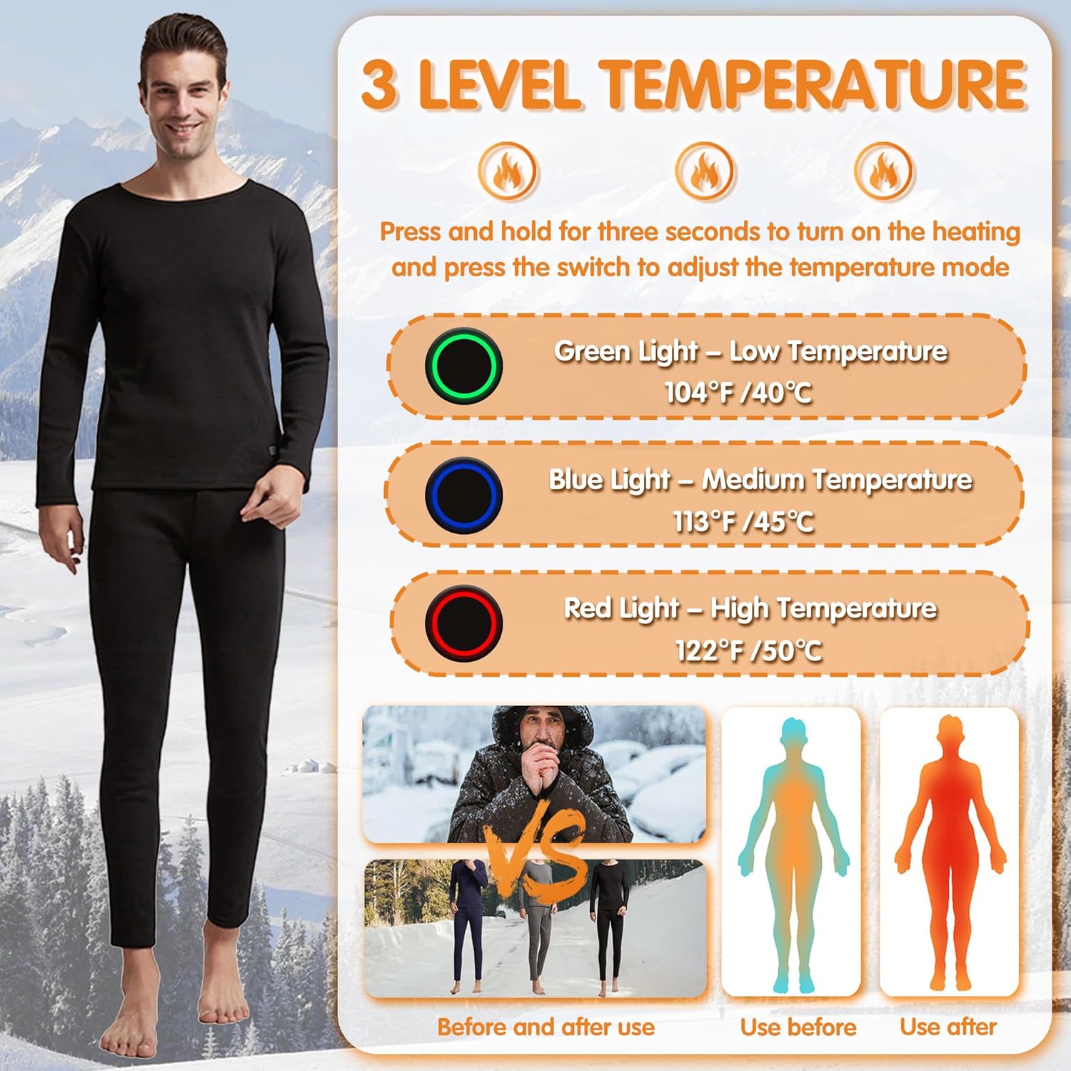 8 Heating Zones Electric Underwear for Men Keep Warm in Cold Weather