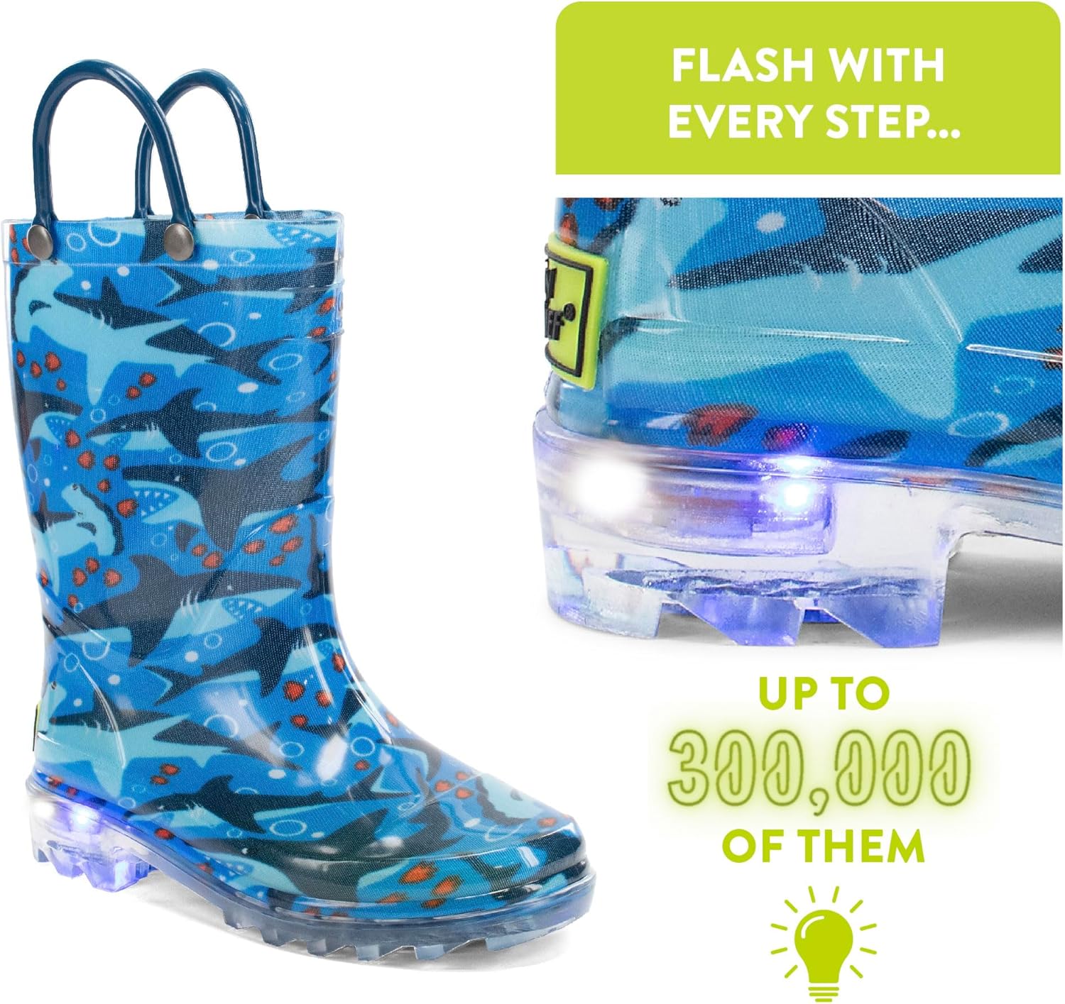 Western Chief Shark Chase Lighted Rain Boot Blue 6