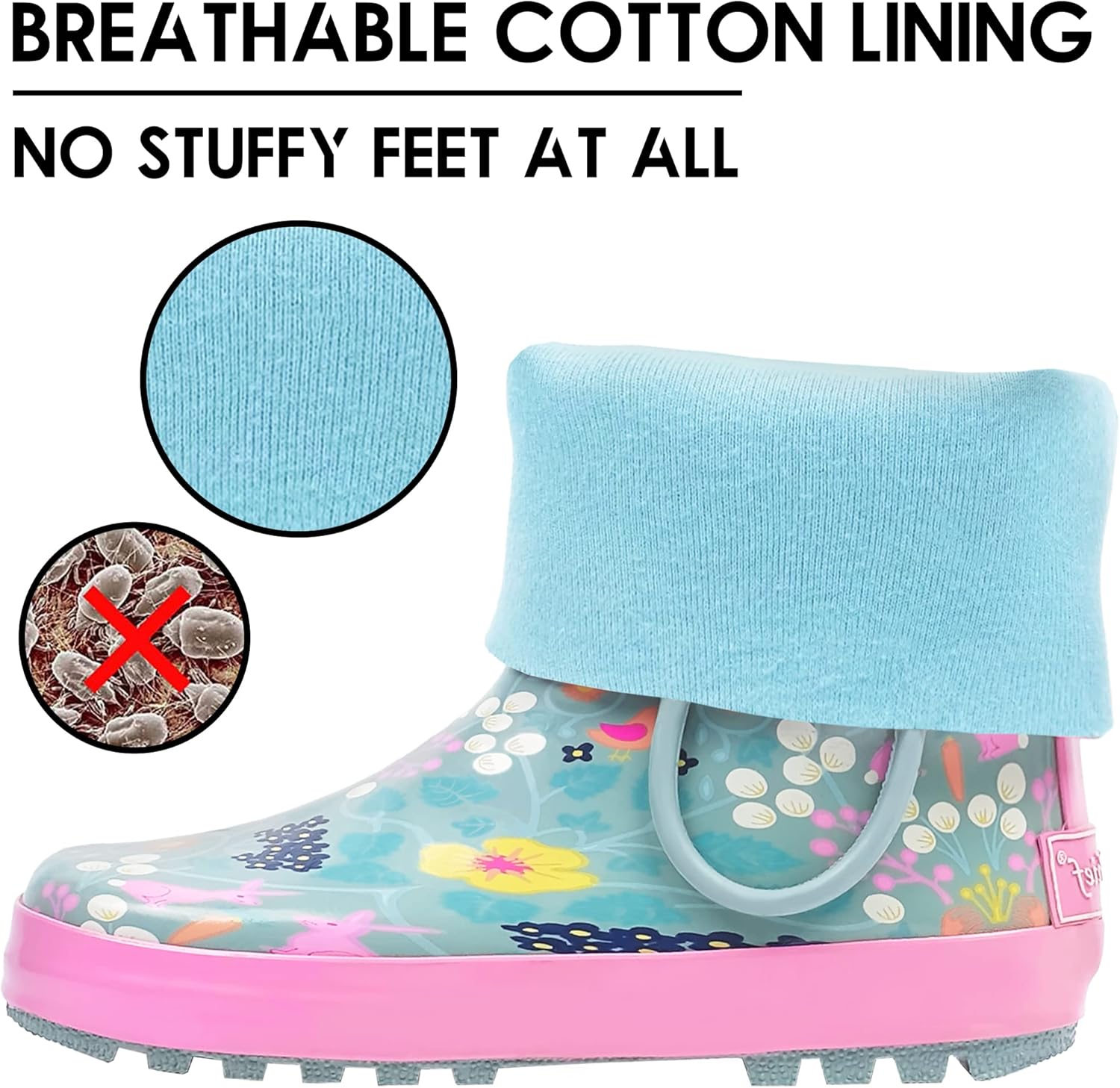 Landchief Toddler Rain Boots with Fun Patterns and Easy-On Handles