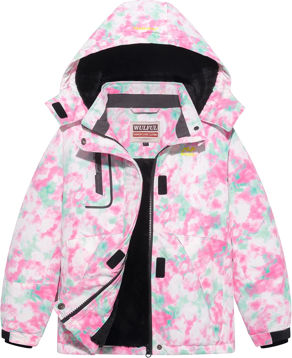 WULFUL Girls Waterproof Ski Jacket Warm Fleece Hooded Winter Snow Coat