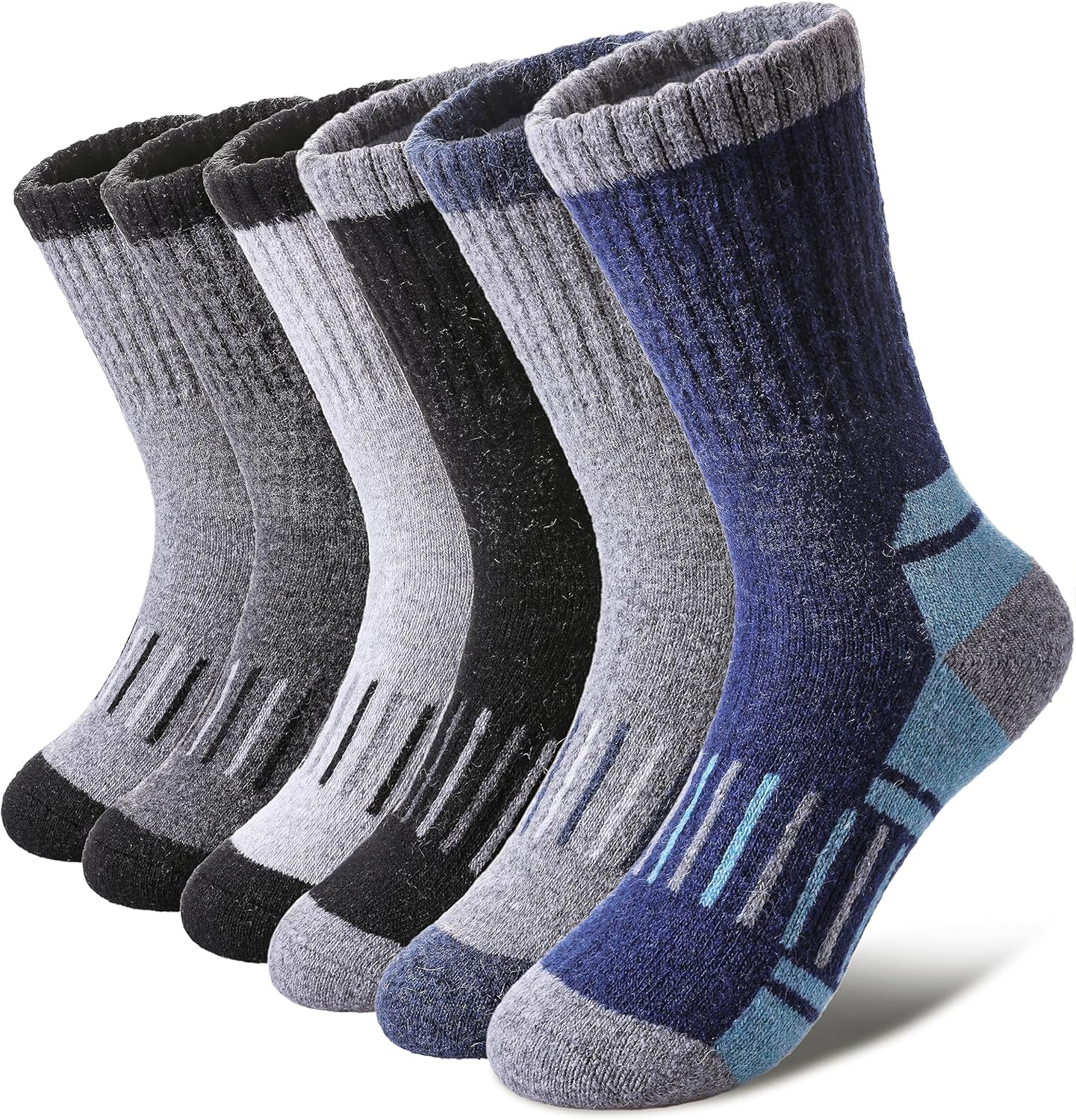 LINEMIN Kids Merino Wool Hiking Socks 6 Pairs