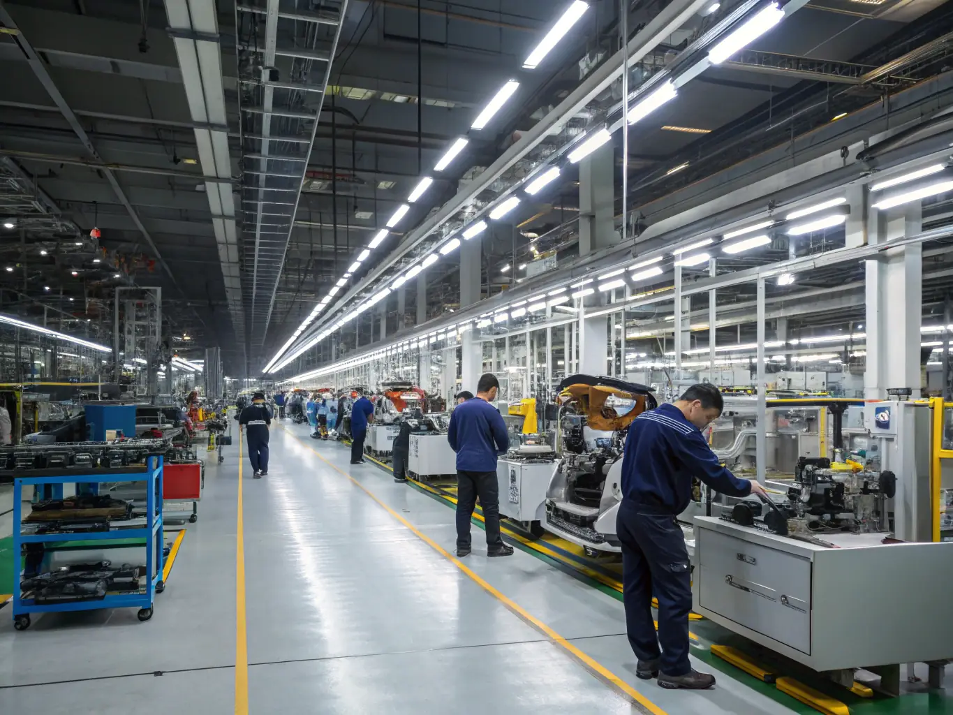A modern manufacturing plant with automated machinery and workers overseeing the production process, representing the manufacturing industry.